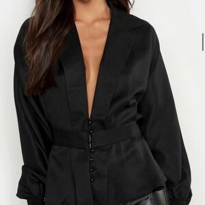 Button front plunge blouse